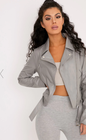 Polie Dark Grey Pu Biker Jacket