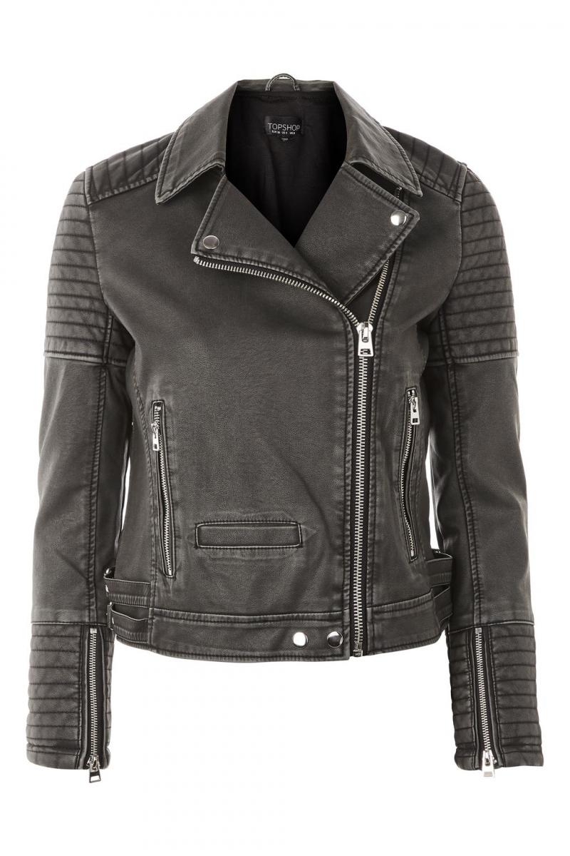 Topshop Washed Faux Leather Biker Jacket