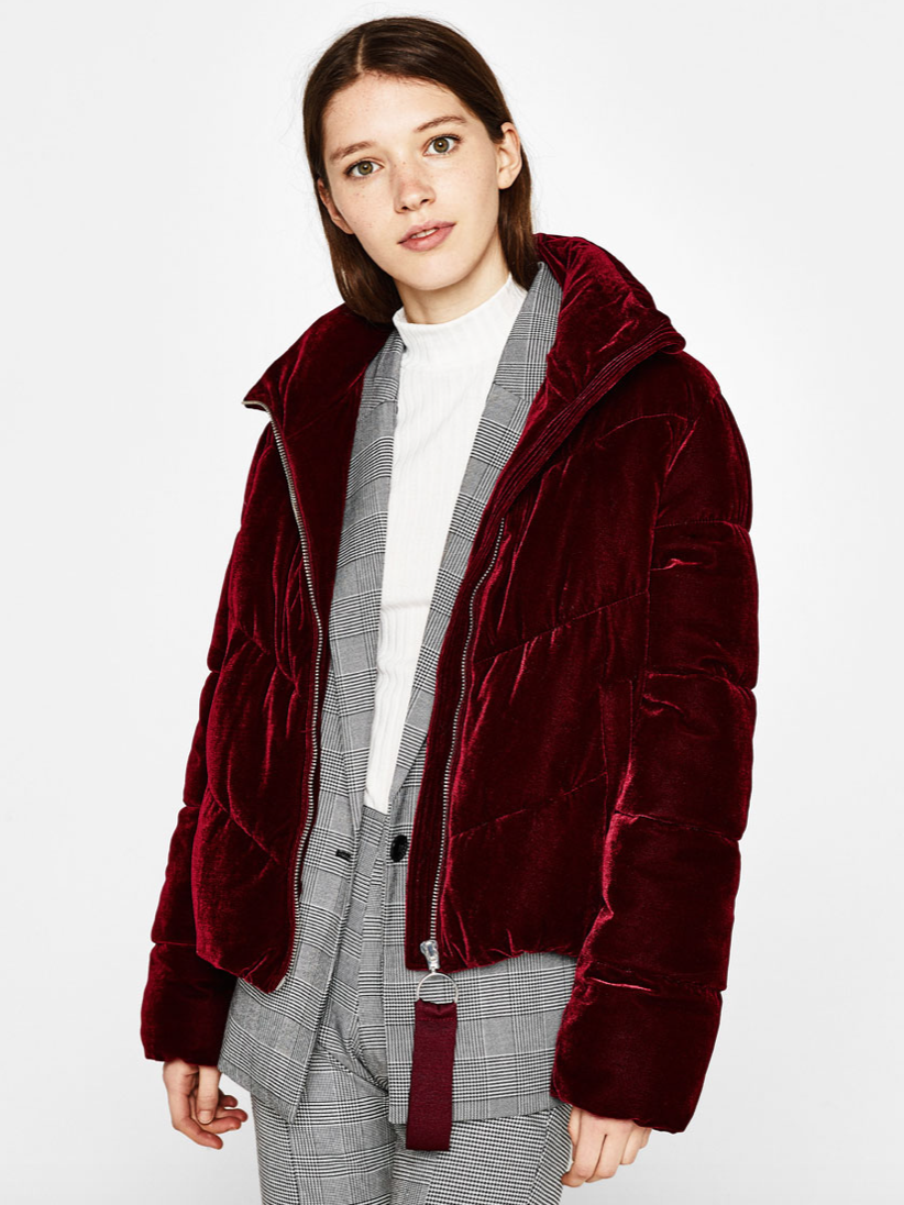 Bershka Velvet Puffer Jacket