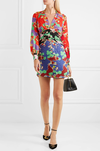 Rixio London Alanna Printed Silk-Jacquard Dress